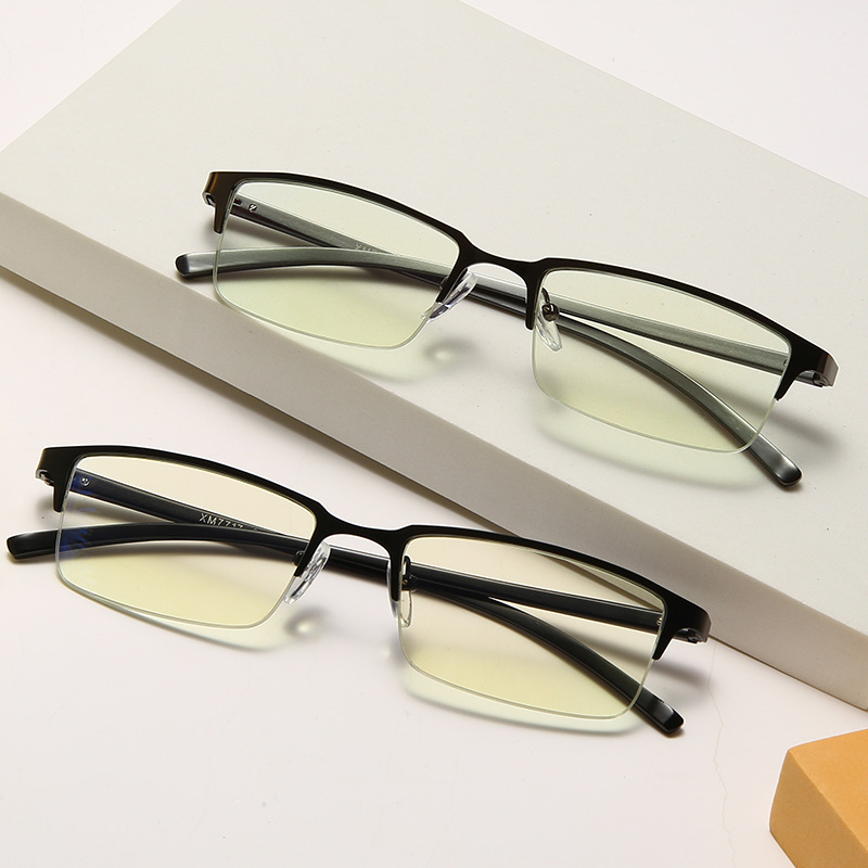 新款平光镜金属蓝膜眼镜半框铝镁镜架商务男士镜框电脑护目镜详情图2