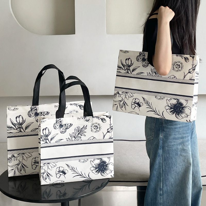 Vintage Flower Covered Non-Woven Handbag Custom Clothing Shop Shopping Bag Women's Clothing Gift Bag Overlord