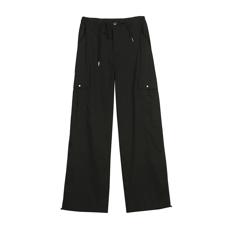 Black American Overalls Female Summer Thin Spice Girl High Waist Slim Loose Straight Leg Wide Leg Casual Sports Pants Item Picture