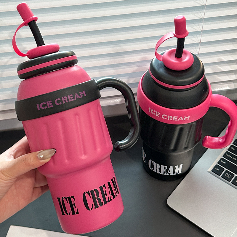 Large capacity Ice Bullion Cup 304 stainless steel thermos cup High appearance level insulation cold handle car cup Specification drawing