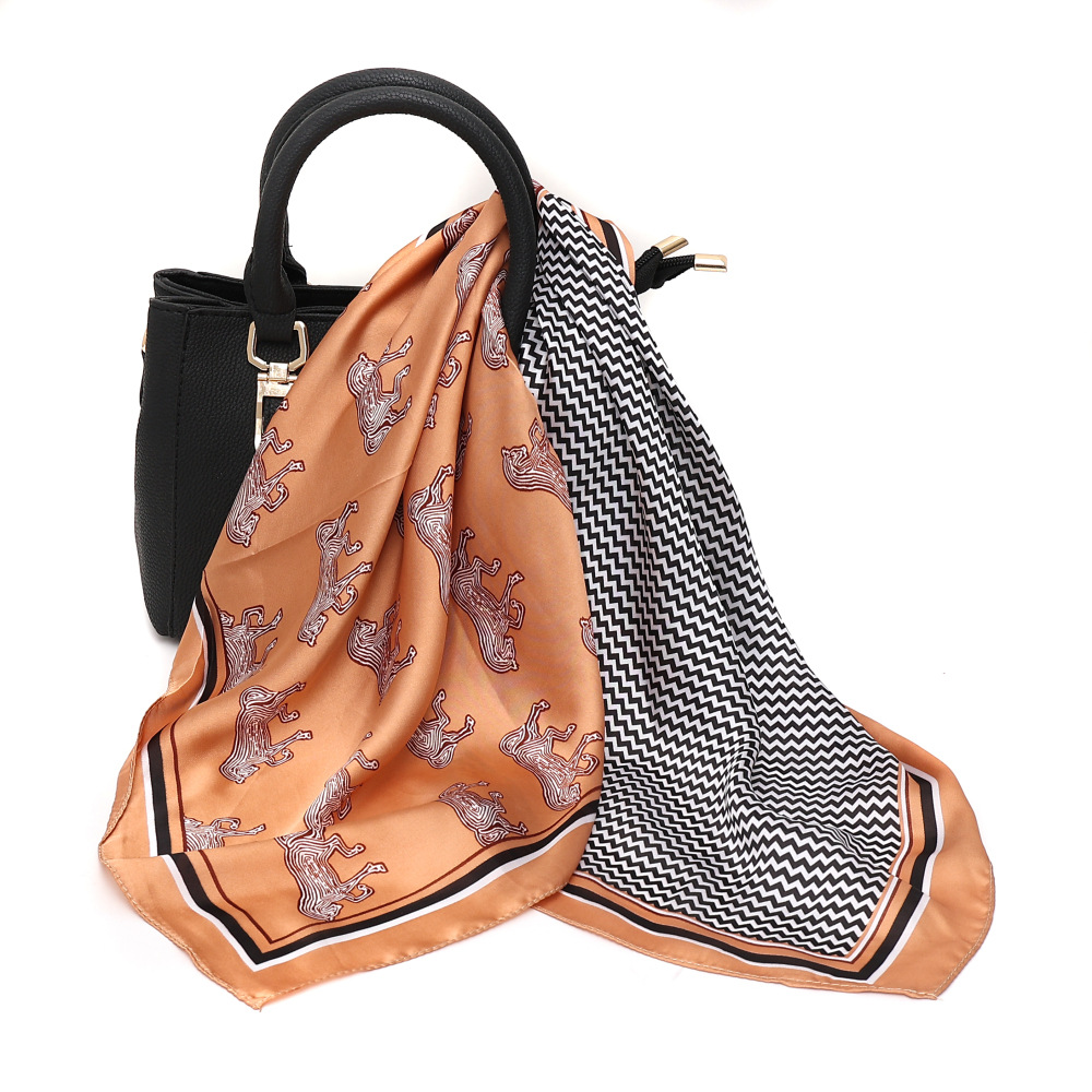 2022 New Satin Scarf Imitation Silk Ol Small Scarf 70Cm Splicing Small Square Scarf Leisure Headscarf Tie Headband details Picture