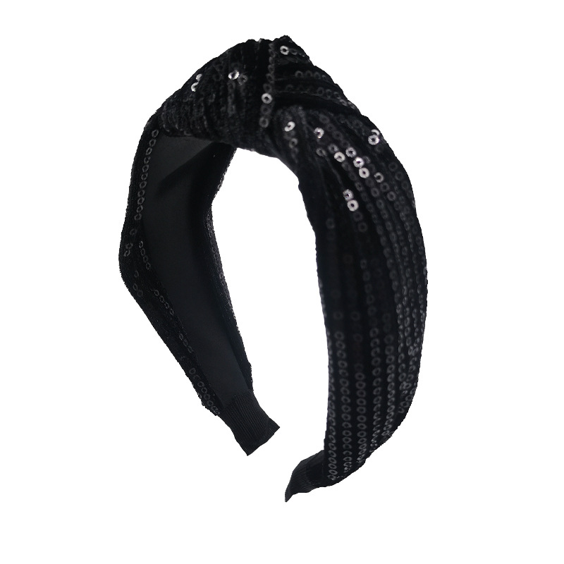 Exclusive Qiwei Accessories Exclusive Qiwei Accessories Exclusive Qiwei Accessories Exclusive European and American cross-border new wide-edge fabric knotted sequined hand-woven headband hair accessory for elegant women Item Picture