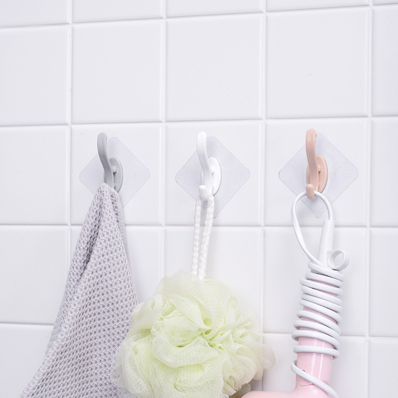 Hook, adhesive hook, perforated hook, no trace behind the door, back-mounted type without hanging clothes, wall adhesive, strong solid color bathroom Japanese-style hook