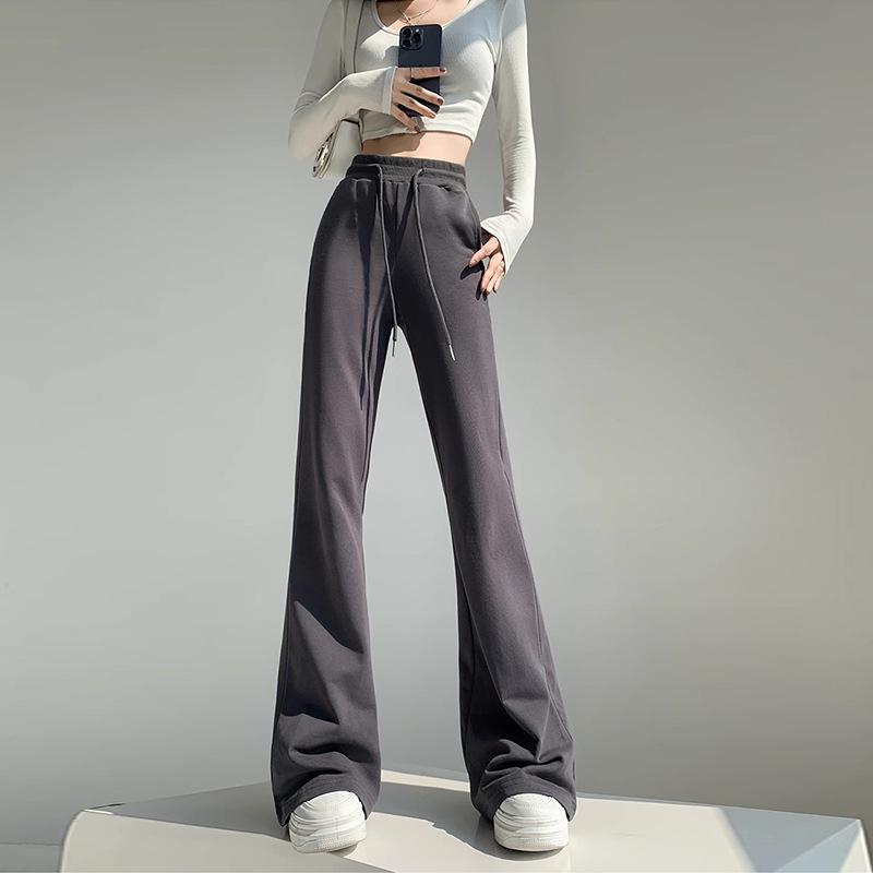 Gray American Slight Bell-Bottom Pants Women's New Spring High-Waist-Thin Casual Sweatpants Vertical Leg Wide Pants details Picture
