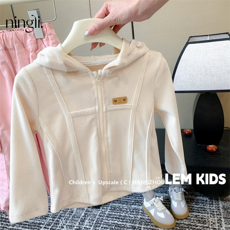 Ningli Baby Girl Set Spring New Korean-style Girls' hooded sweatshirt, zipper cardigan, jacket and work pants set Specification image