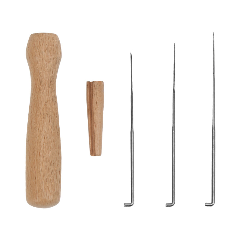 Wooden handle poke felt poke pen with three-needle hand-made wool felt doll poke tool poke needle Item Picture