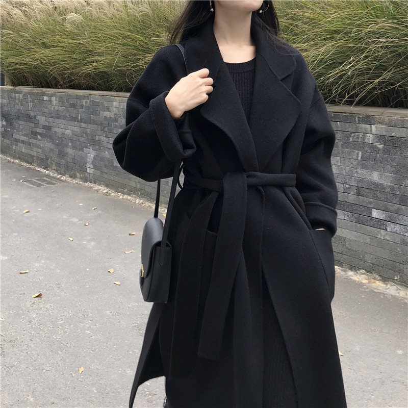 The new Korean-style double-sided woolen overcoat for women in the autumn and winter of 2023 is a mid-length, loose woolen coat Specification image