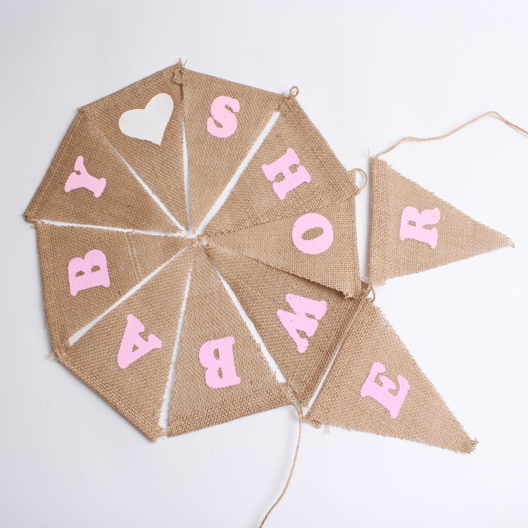Linen triangular flag, baby shower, European retro wedding party decoration, flag hanging Application Scenario