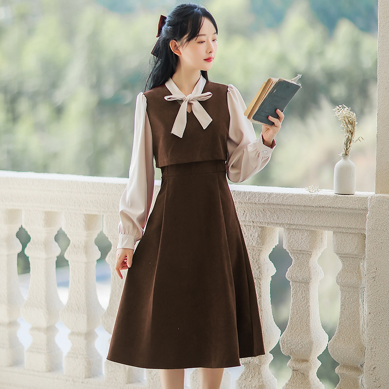 One-piece consignment women's clothing 2023 Autumn/Winter new retro sweet patchwork dress, youthful lady dress ME6203 Specification image