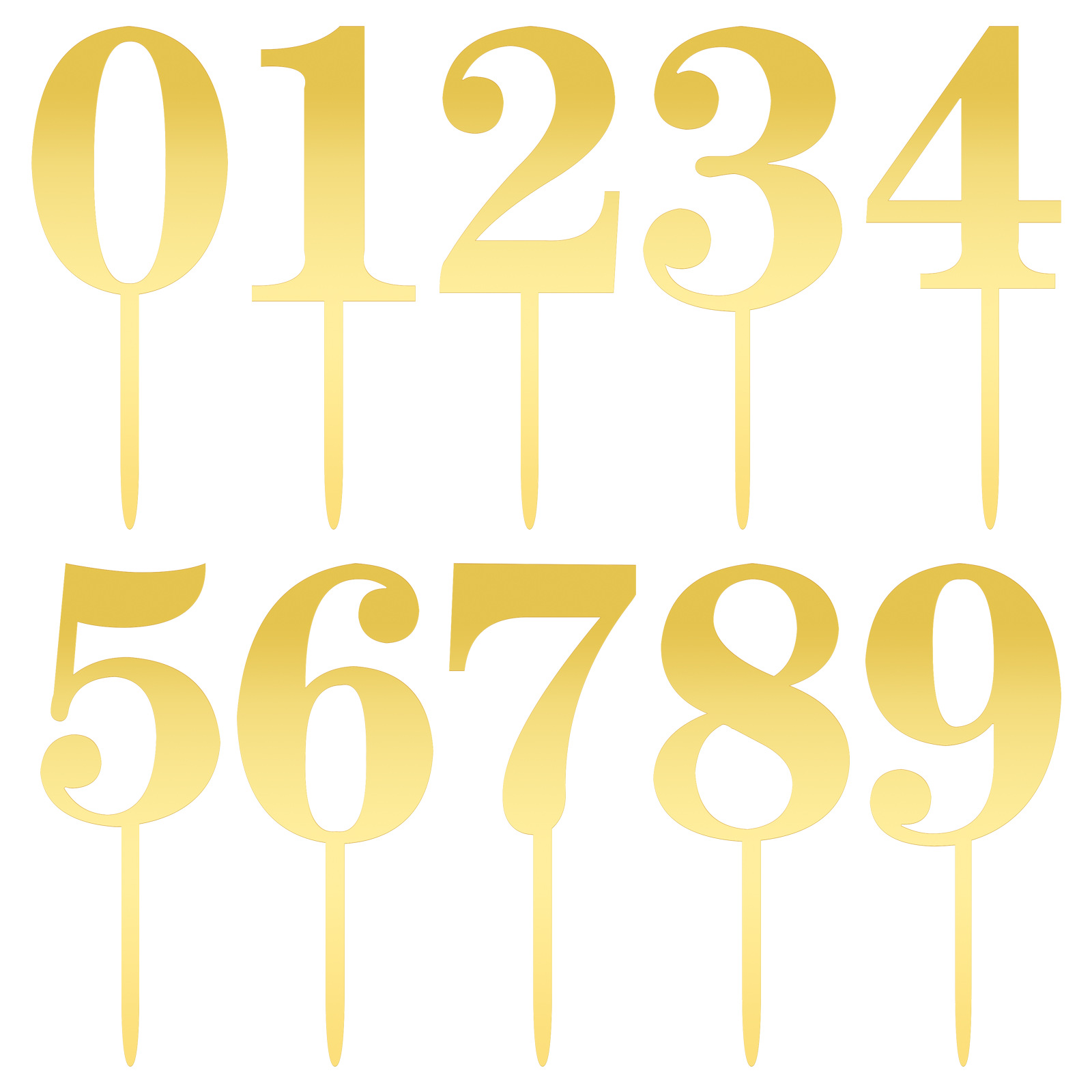 大号0 1 2 3 4 5 6 7 8 9数字金色亚克力烘焙装糕插牌1.3MM厚度