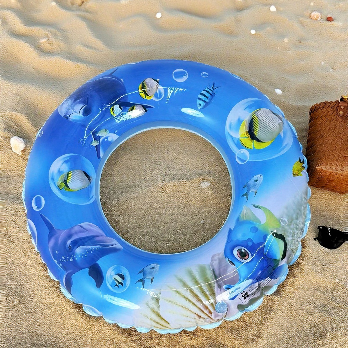 Cross-border thin Marine fish swimming ring, baby and children's water play toy, thickened PVC inflatable underarm life buoy Application Scenario