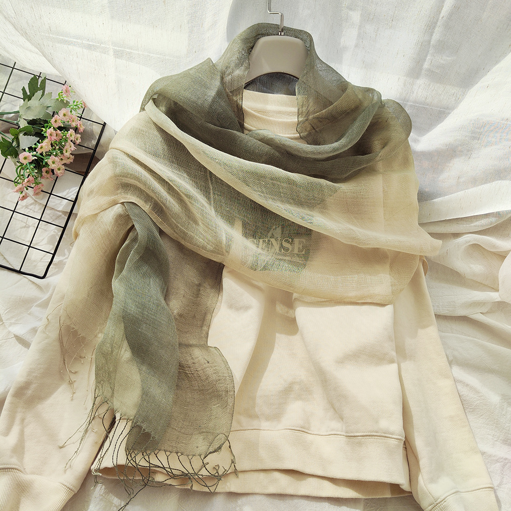 National Style Color Hand-Painted Scarf Literary Retro Linen Scarf Female Gradient Color Cotton Hemp Scarf Thin Shawl Foreign Trade details Picture