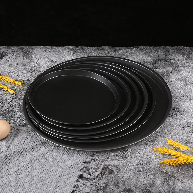 Non-Stick Baking Sheet Pizza Pan Black Carbon Steel Baking Sheet Pizza Mold Baking Tools Household Commercial Round Tray full figure