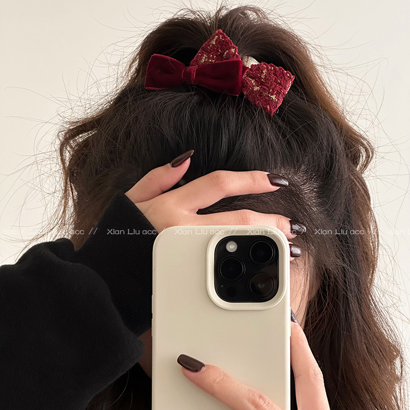 Velvet Bow Little Shannon Child Hairpin Side Forehead Fringe Seaside Duck Beak Clip Women's New Broken Hair Clip Hair Accessories details Picture