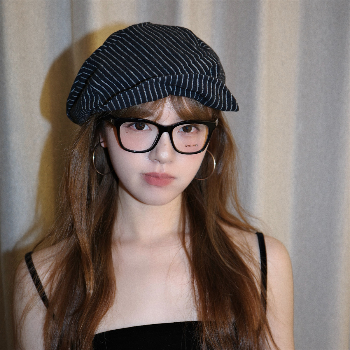 The new Japanese-style artistic striped cotton and linen beret for children shows off their faces in spring and summer. The small newsboy hat and the retro painter hat trend Specification image