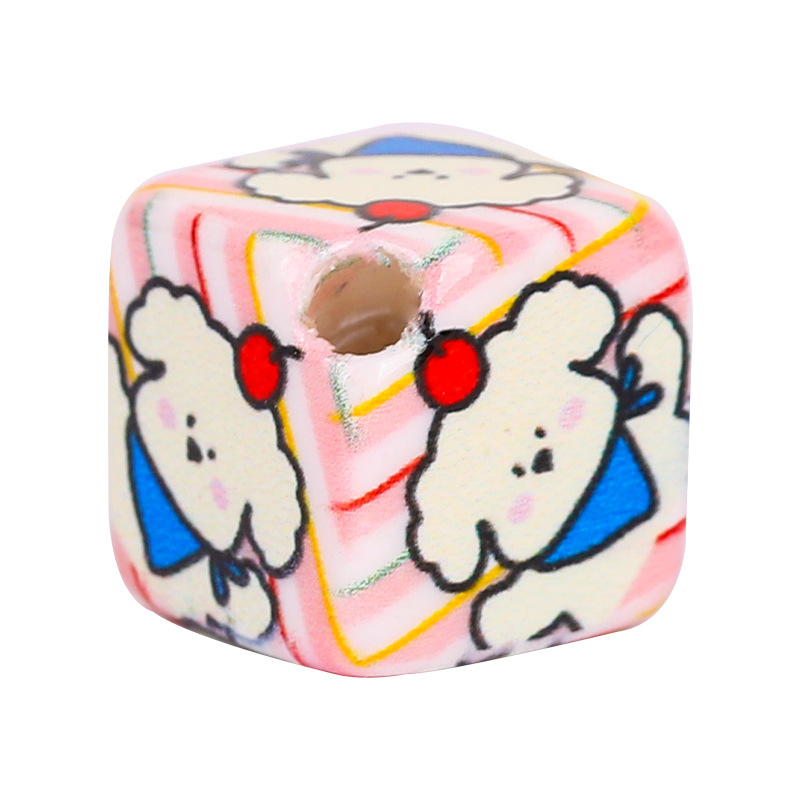 Creative slanted hole acrylic cartoon beaded square diy bracelet, mobile phone chain, hair cord, hair accessory materials Item Picture