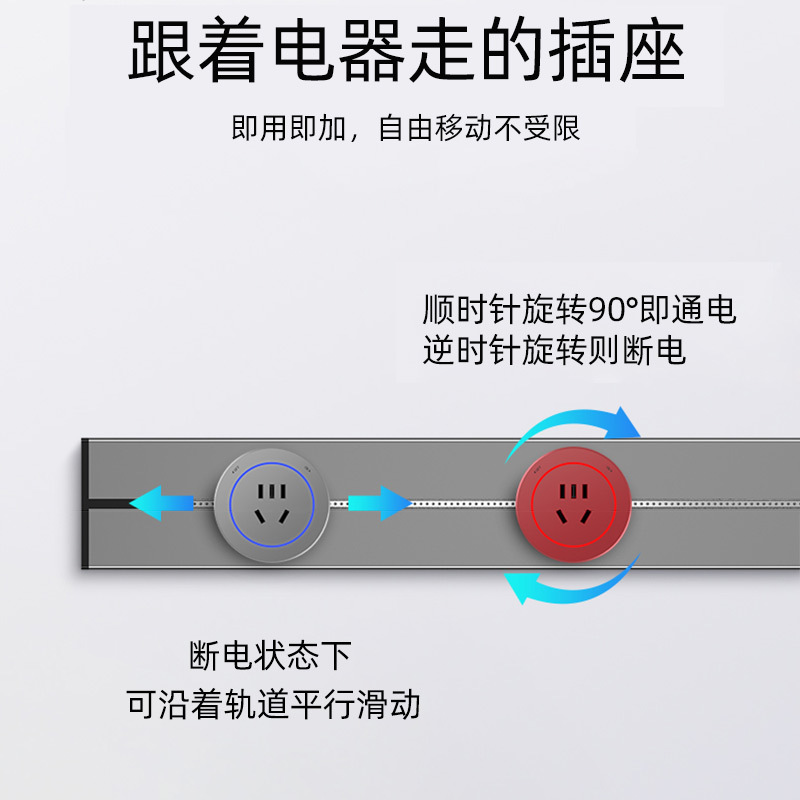 Ouvisen exposed wall-mounted movable power sliding exposed track power socket anti-electric shock track socket details Picture