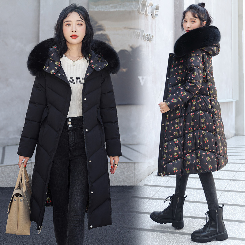 2022冬季新款韩版修身连帽中长款羽绒棉服女两面穿棉衣女棉袄外套
