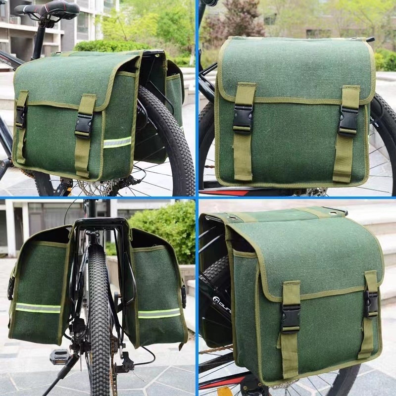 Bicycle bag, canvas bag, mountain bike, double-pack bag, rear shelf bag, outdoor cycling bag