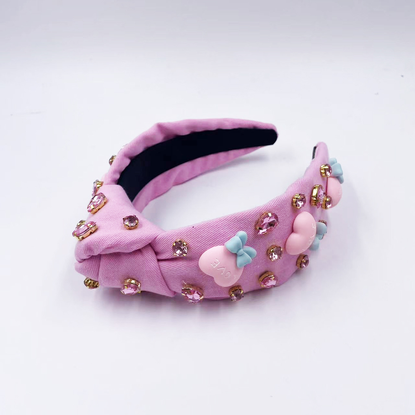 Qiwei Accessories Exclusive Qiwei Accessories Exclusive Qiwei Accessories Original New Style large heart, large bow, Valentine's Day diamond-encrusted red and pink high head knot wide edge fashionable hair band Application Scenario