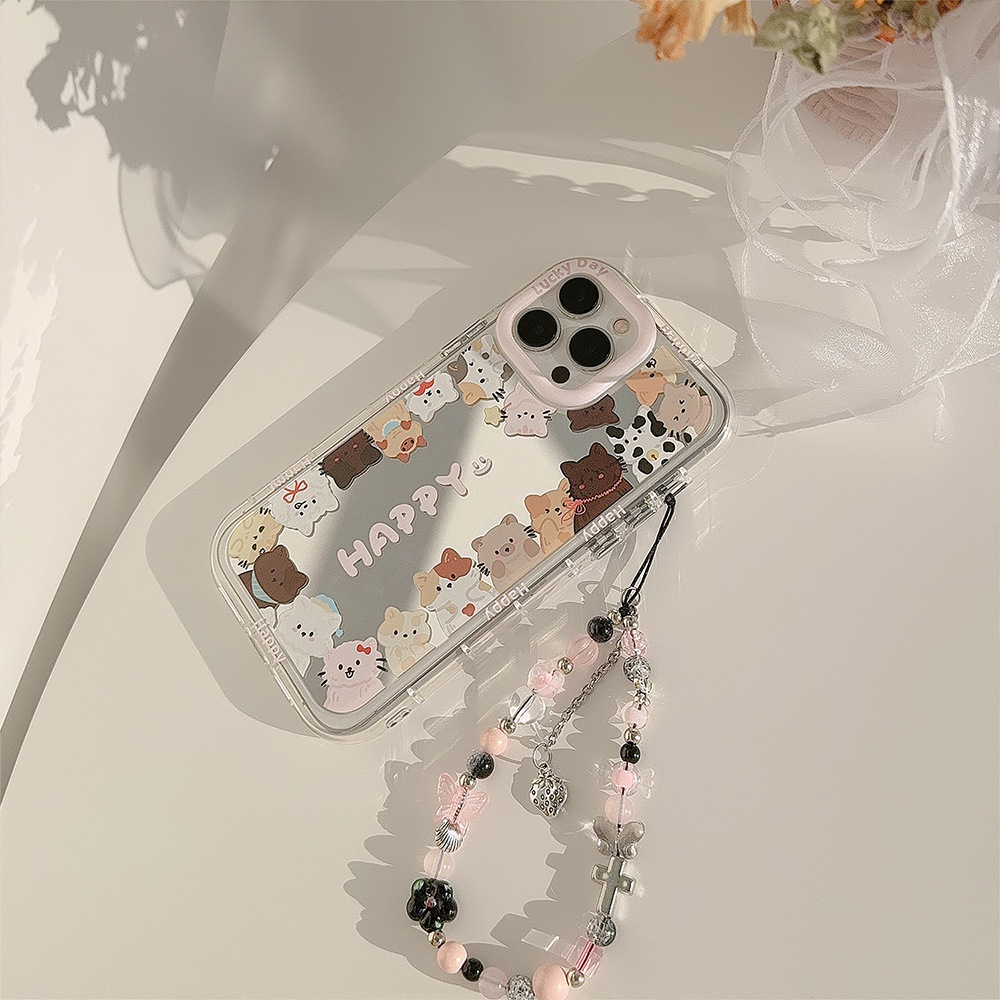 Mirror-like ins cute cat, suitable for 16Pro Max, iPhone 15, iPhone17, Korean style 12 lanyard 11 details Picture