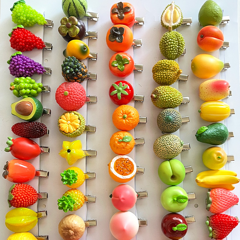 创意仿真水果发夹食玩草莓榴莲石榴发卡可爱树脂边夹趣味桃子发饰详情21