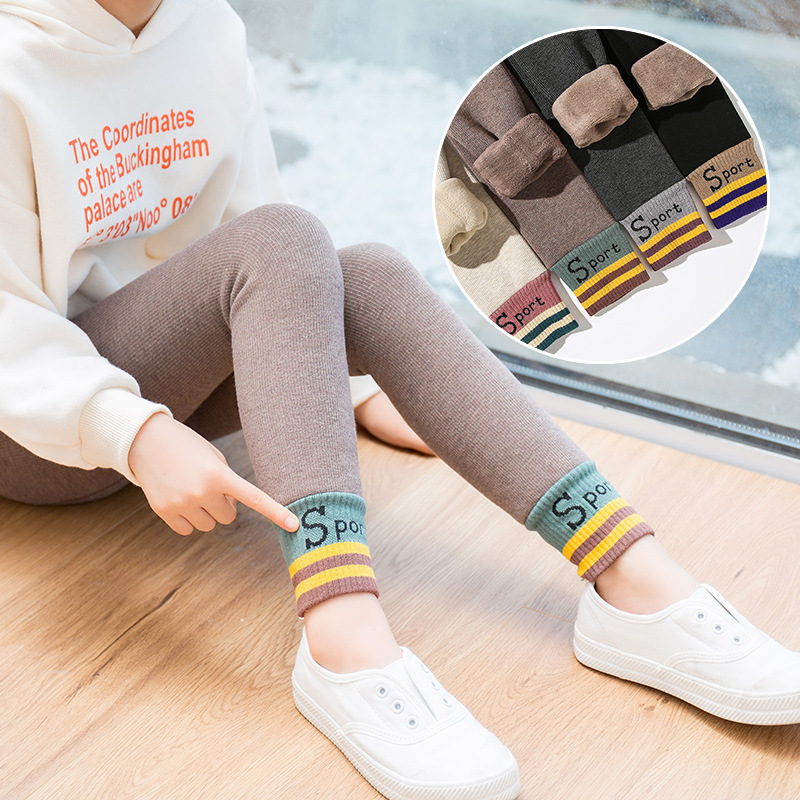 New Korean-style autumn and winter thickened and fleece nine-inch leggings for girls, patchwork sports ankle and winter warm pantyhose Specification image