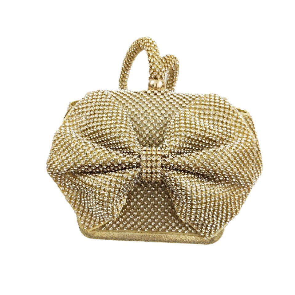 Cross-Border Fashion Fashion Diamond Evening Makeup Bag Rhinestones Hand Bag Bow Dinner Bag Hand Bag Dress Banquet Bag details Picture