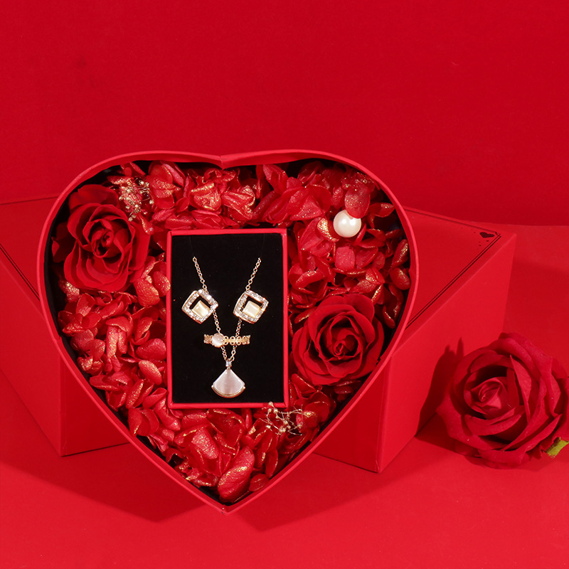 Valentine's Day Red Eternal Flower Lipstick Gift Box Heart Gift Love Rose High-End Jewelry Perfume Watch Packaging details Picture