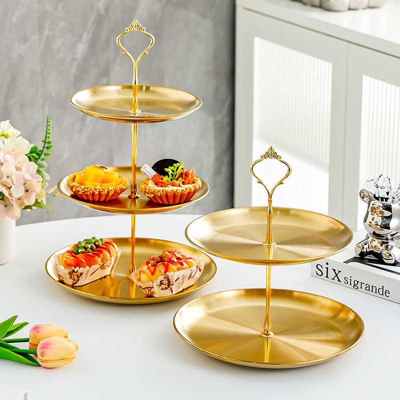Cross-Border Stainless Steel Skewer Tray Multi-Layer Cupcake Tray Front Desk Confectionery Tray Hotel Household Multi-Layer Dim Sum Plate details Picture