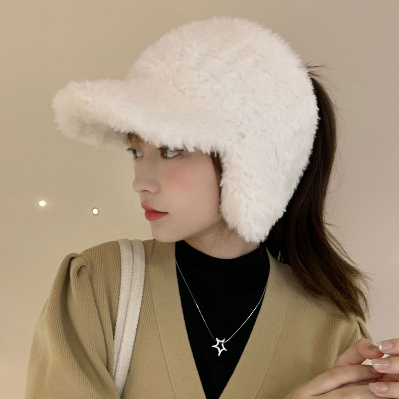 Plush Empty Top Hat Women's Fall/Winter Duck Tongue Knitted Hat Outdoor Student Biking Lamb Hair Baseball Cap details Picture