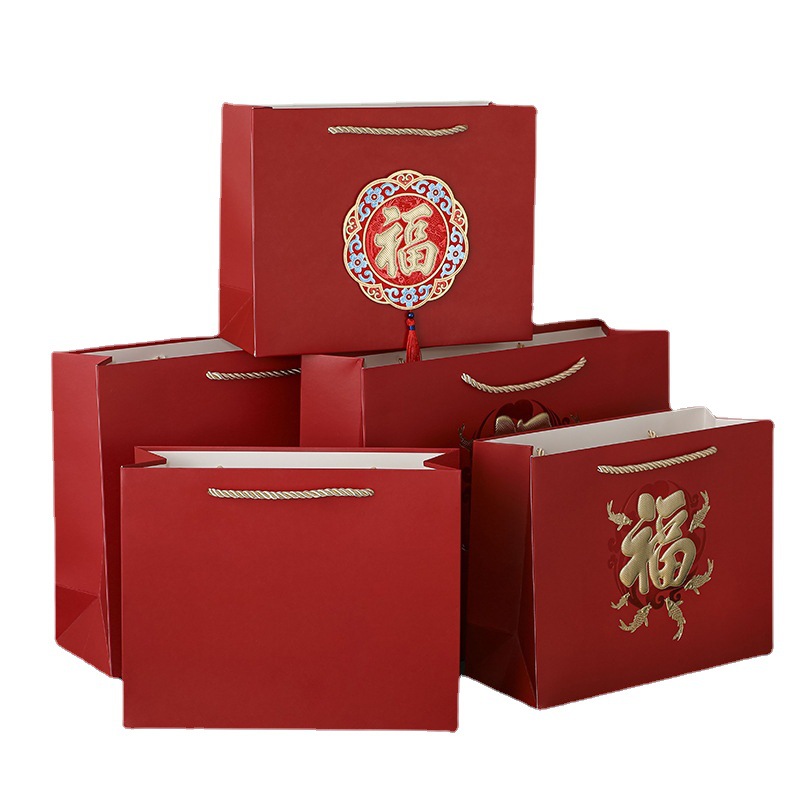创意中国风红色礼品纸袋新年喜庆手提袋回礼袋送礼包装袋现货批发详情图5