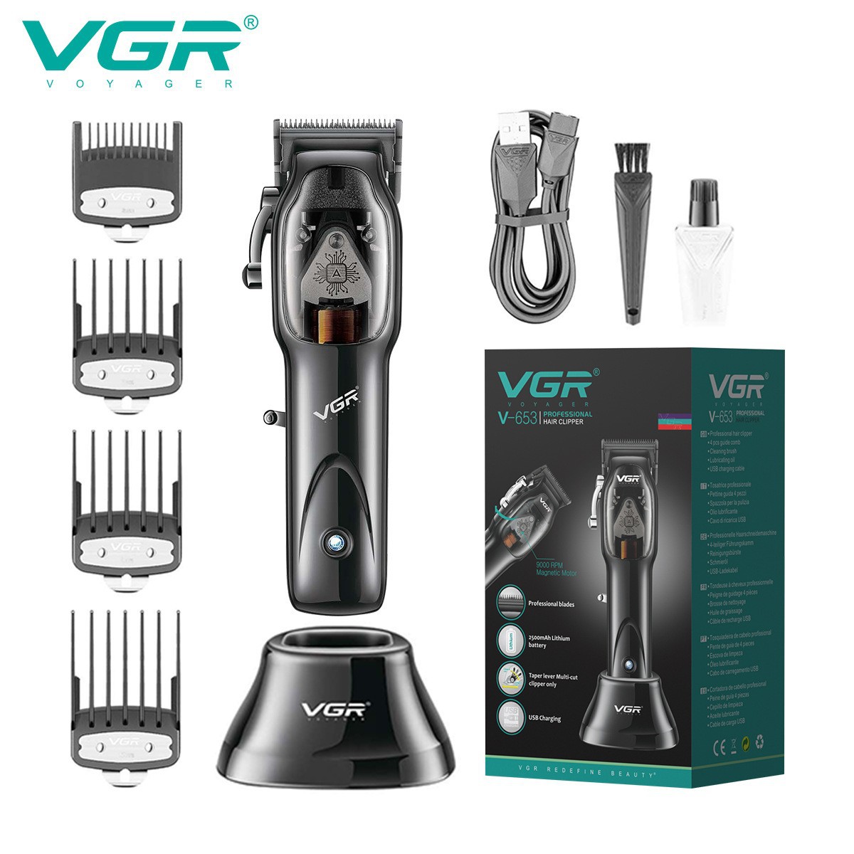 VGR cross-border new high-power electric barber base charging shaver hair salon professional electric clipper V-653