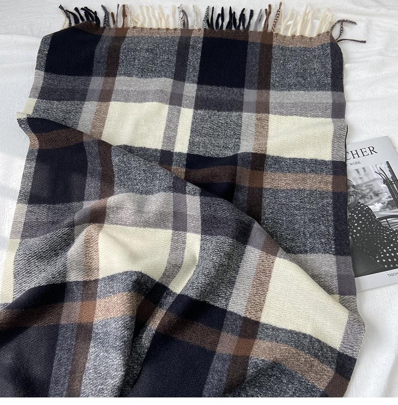 格子围巾女秋冬新款韩版高级感长款学生情侣披肩保暖加厚流苏围脖详情6