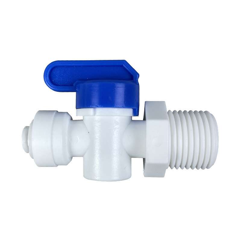 Water purifier accessories: 4 points external thread to 2 points quick connection ball valve 42N Plastic ball valve 4 points external thread to 2 points quick connection Plastic ball valve Application Scenario