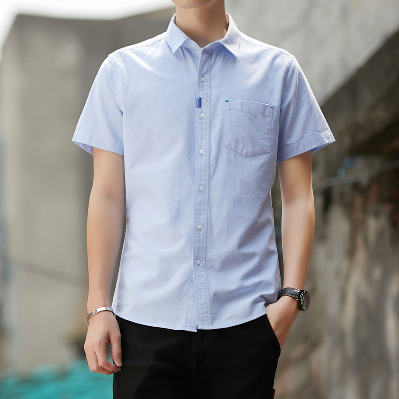 Men's pure cotton short-sleeved shirt 2025 Summer new washed all-cotton casual and versatile shirt for young men details Picture