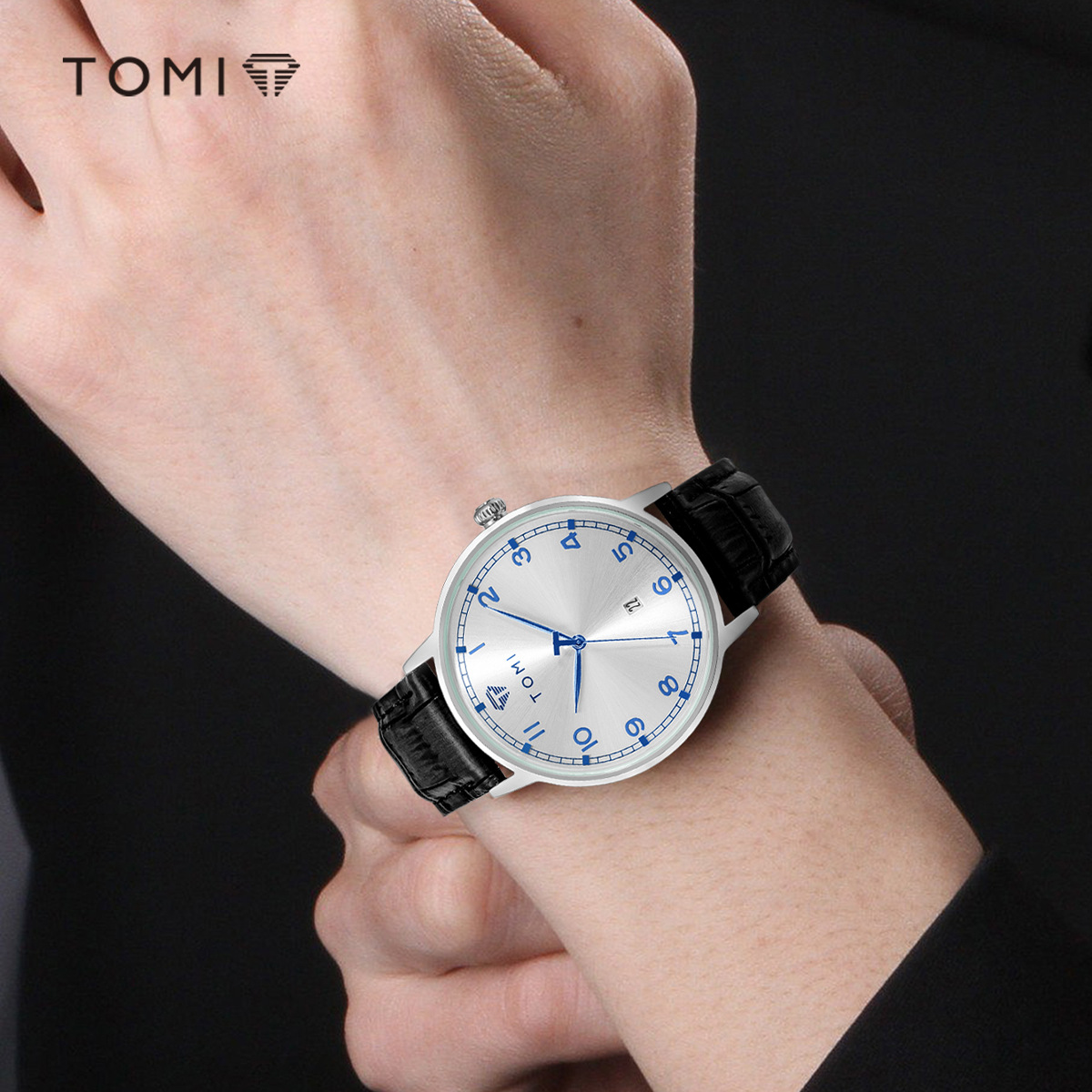 【 New Product 】TOMI Temi Watch Korean Version Fashionable round men's and women's Watch, trendy, simple and casual calendar Wristwatch Specification image