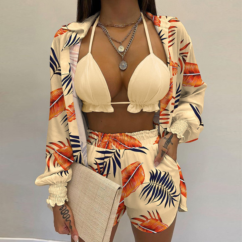 2025 Cross-border Amazon European and American women's Sexy three-piece set, AliExpress Spring Beach Fashion Shorts set details Picture