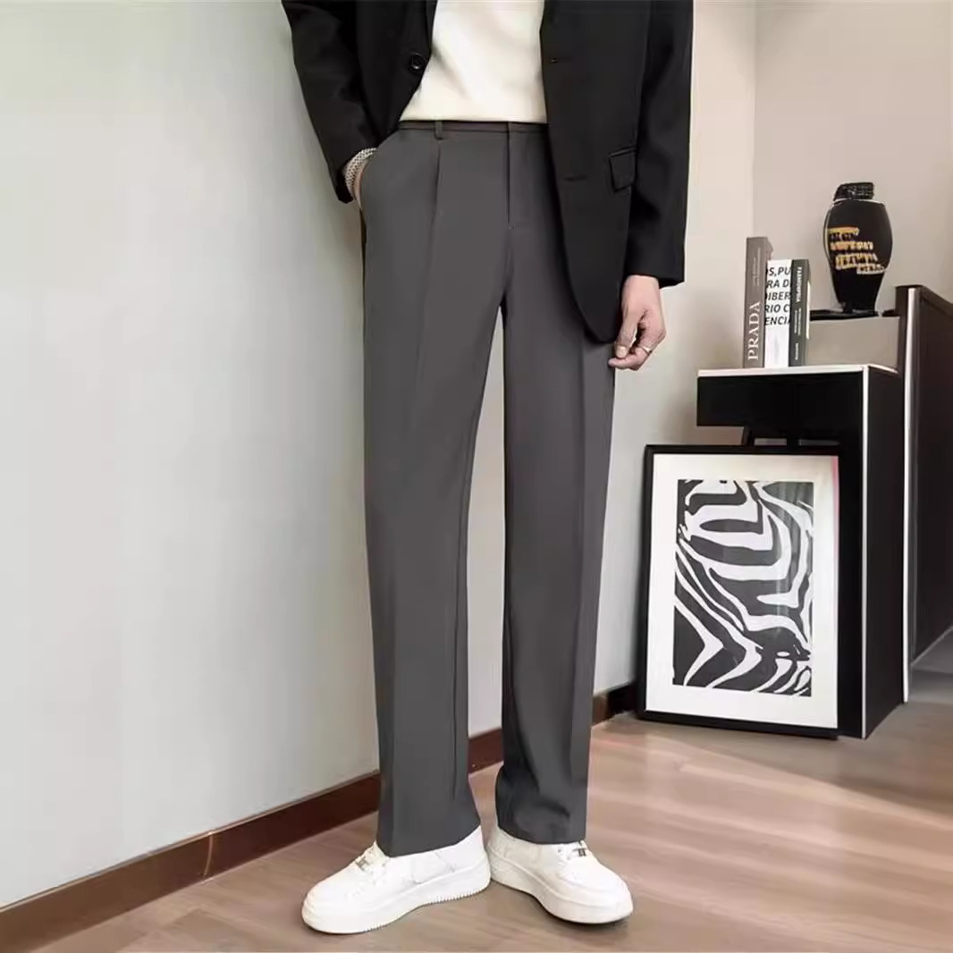 Primavera verano 2024 pantalones pequeños hombre holgado recto drapeado pantalones de hombre nueve puntos pantalones casuales pantalones de traje premium details Picture
