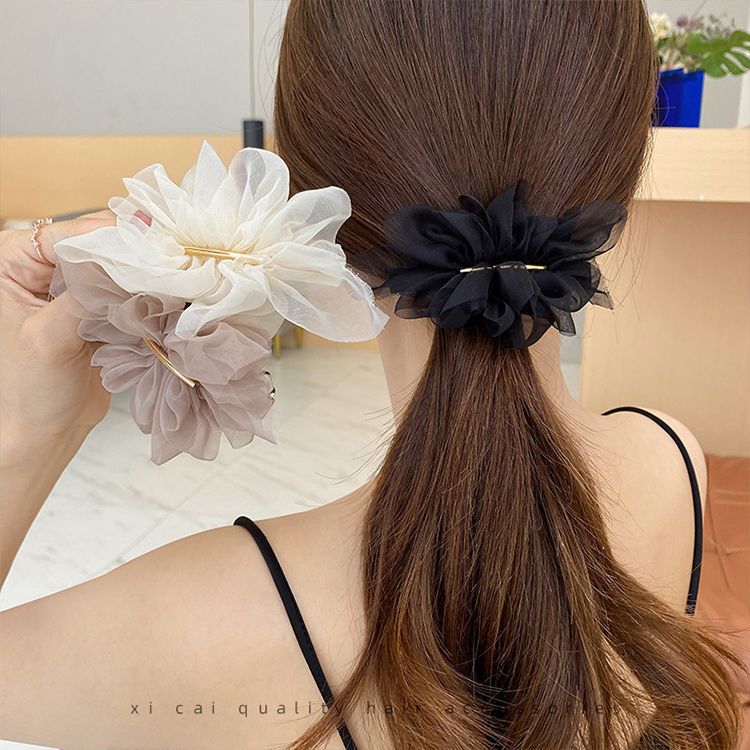 Super Fairy Chiffon Flower Hair Clip Female Summer Back Head Ponytail Clip Headdress Simple Spring Clip Specification drawing