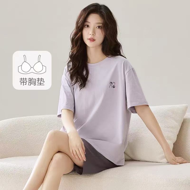 2025 Modal Pajama Women's summer thin short-sleeved and short pants with anti-protrusion points and chest pads home wear set can be worn outside Application Scenario