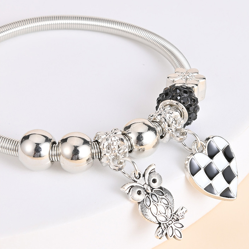 Bin Li Bl001 Europe And The United States Diamond Love Animal Owl Black And White Grid Spring Bracelet Female Crystal Small Fresh Bracelet Specification drawing