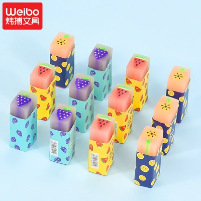 Weibo stationery wholesale like skin sassafras children creative cartoon lovely brick square shape colorful fruit eraser thumbnail