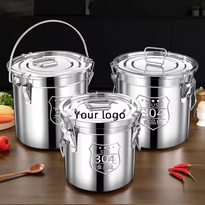 304 Stainless Steel Portable Multi-Purpose Sealed Soup Bucket Tea Can Transport Bucket Milk Wine Leavened Peanut Oil Bucket
