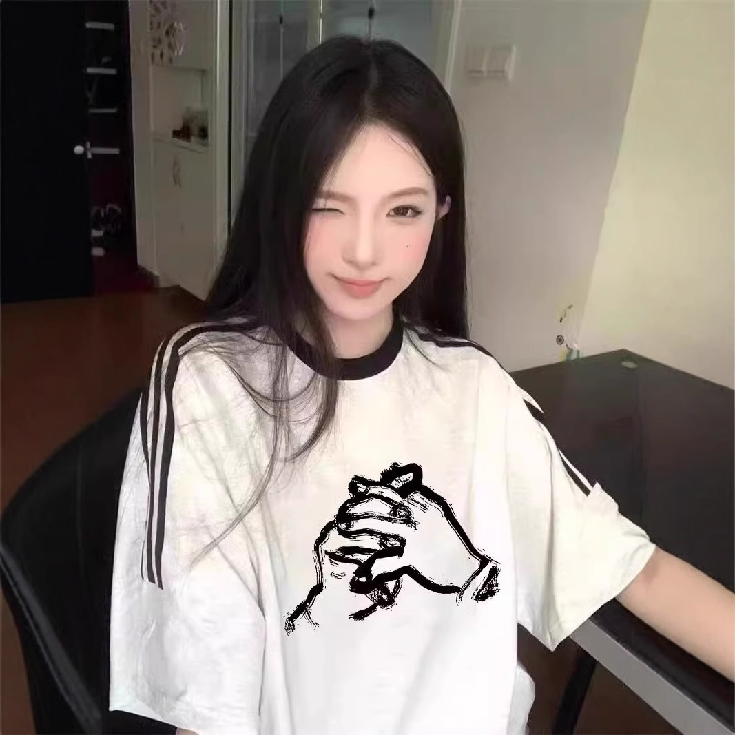 美式高街三条杠短袖t恤女2025夏季新款宽松设计感小众潮牌上衣服