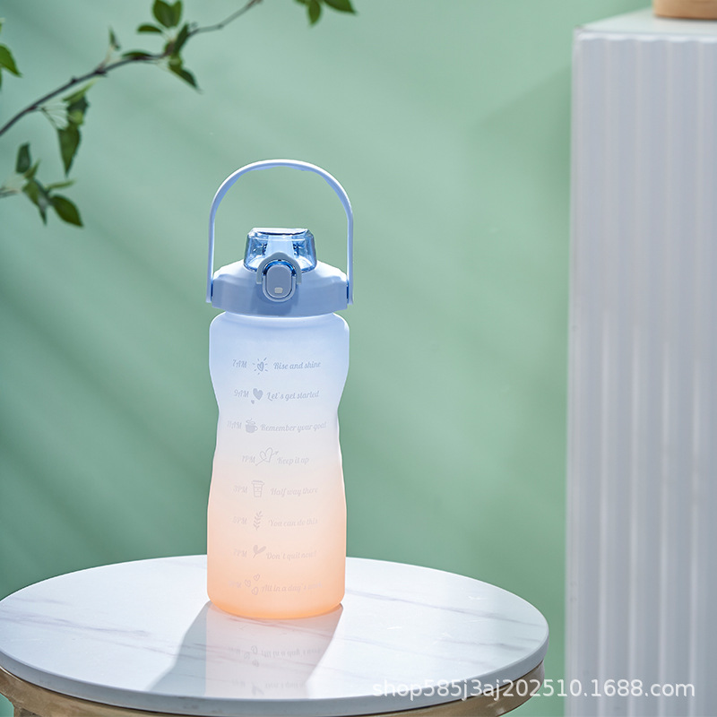 Summer ing style trendy gradient space cup, plastic water cup, straw cup, large-capacity graduated water cup Specification image