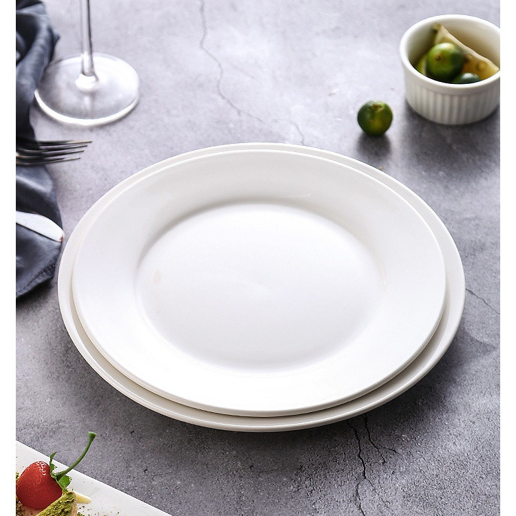 家用酒店纯白色西餐陶瓷批发简约白瓷平盘浅盘10英寸牛排盘点心碟