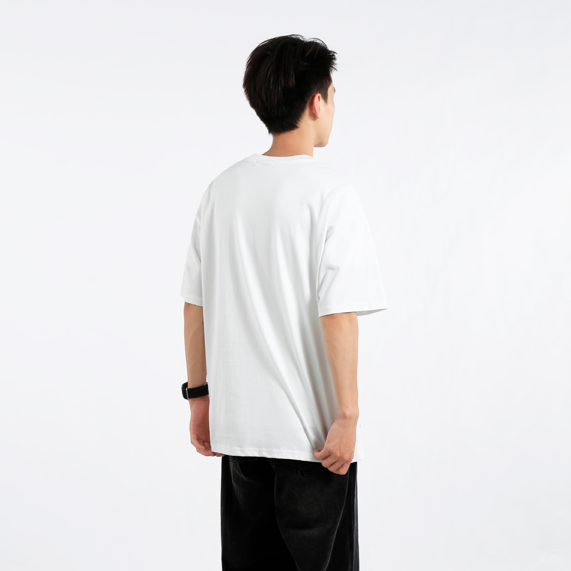 Simple letter-embroidered pure cotton short-sleeved T-shirt for men, summer Japanese retro loose fashion brand, round neck casual half-sleeved trend Specification image