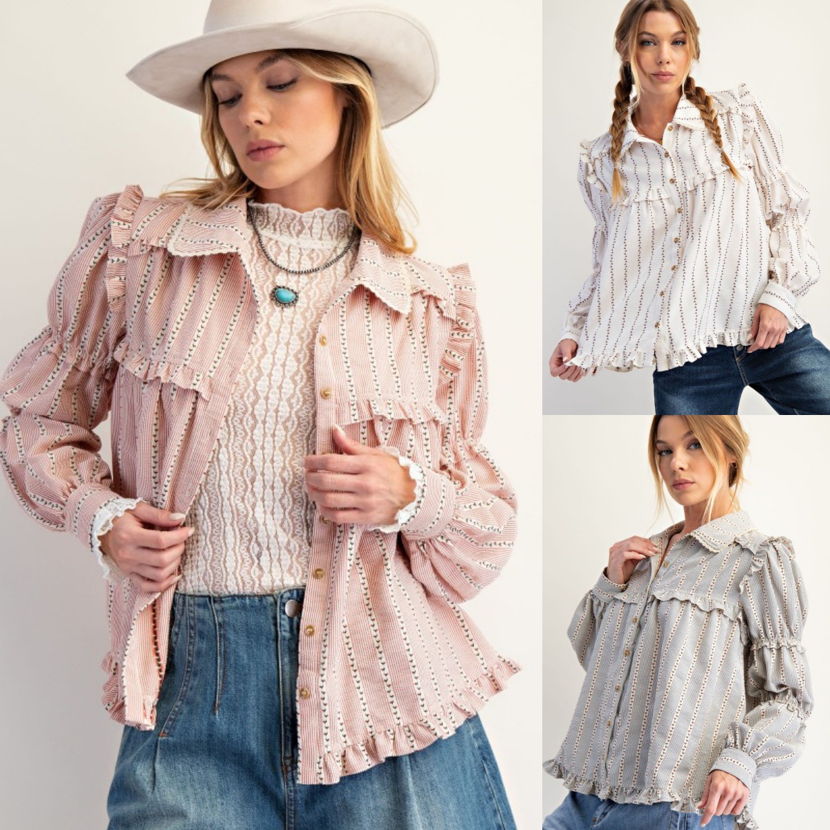 Amazon 26 Autumn New cross-border European and American women's clothing, black ear fringed long-sleeved striped shirt jacket, elegant top for women