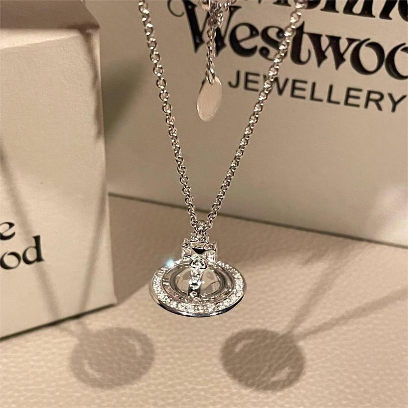 High-end three-dimensional Saturn necklace, titanium steel, non-fading transparent crystal planet pendant, collarbone chain, light luxury and niche details Picture